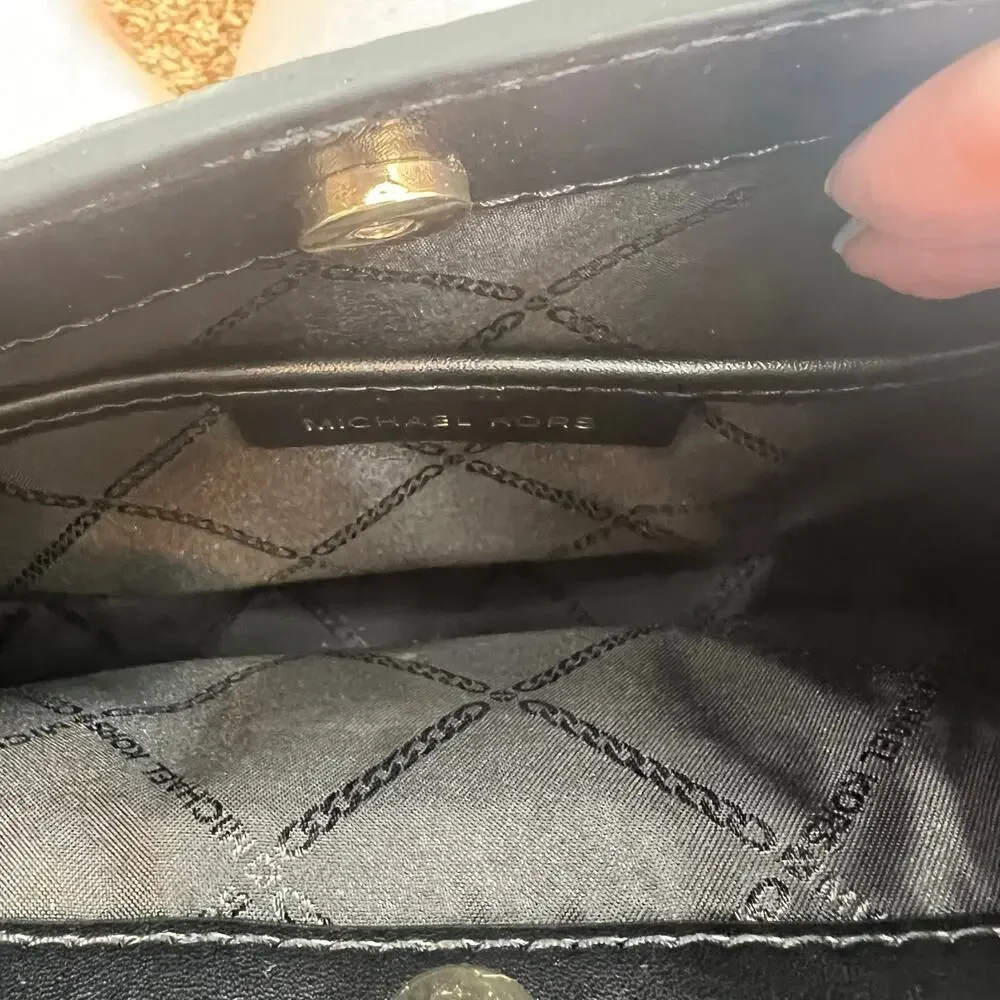 Michael Kors Jane Large Clutch Bag black pebbled leather crossbody luxe gold HW